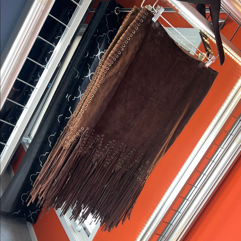 Wilsons Leather Espresso Suede Fringe Superstar Skirt